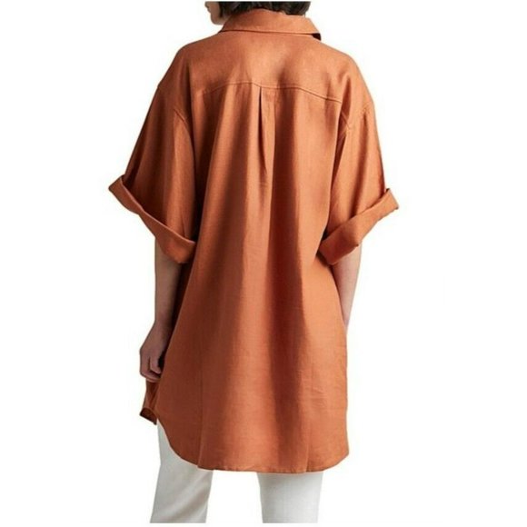 NEW Camilla And Marc Anneli Shirt Dress Women's Size 12 Rust Mini Relaxed Linen - Picture 8 of 11
